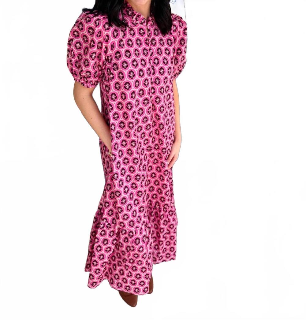 NEW ENTRO midi puff sleeve dress in pink